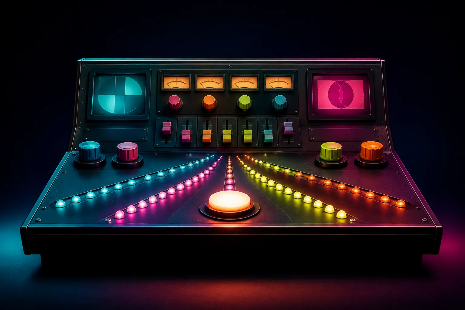Conversion rate optimisation: a retro arcade console with glowing paths converging on one illuminated button